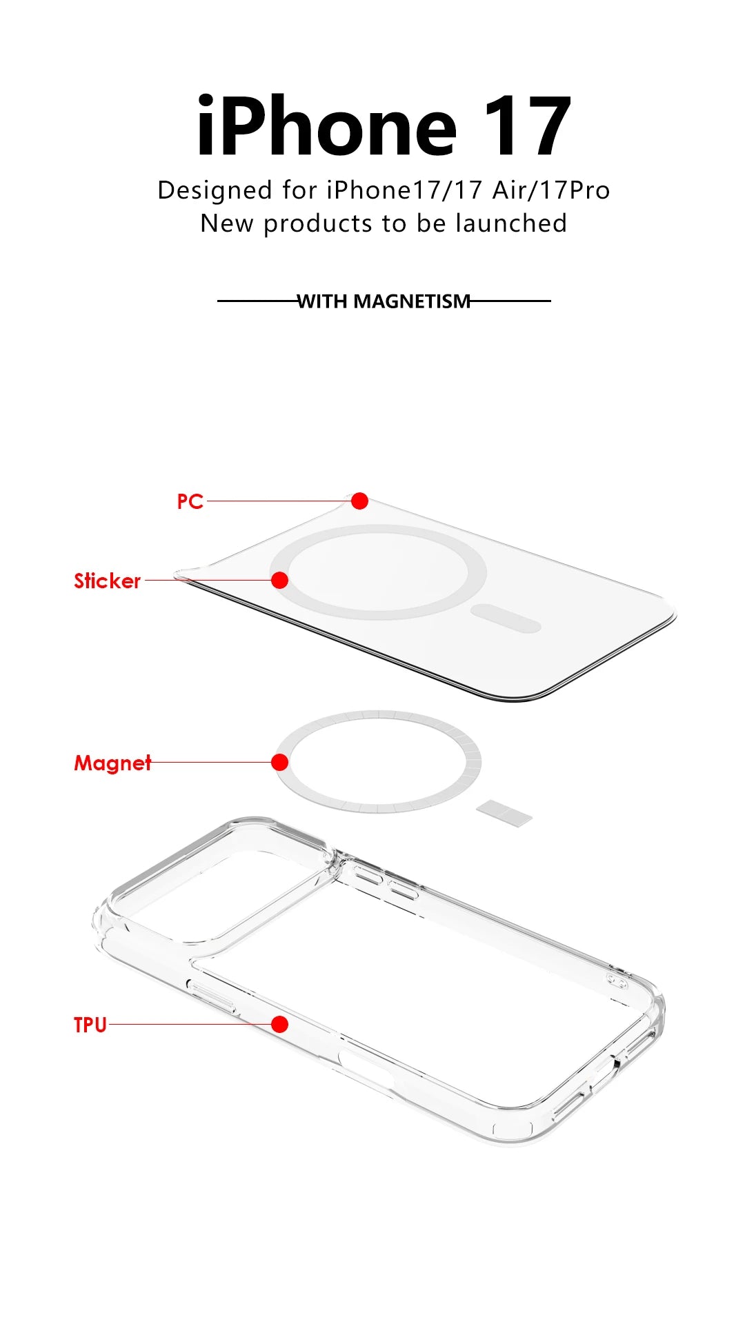 Shockproof for Magsafe Clear Magnetic Wireless Charge Case for Iphone 17 Air 17 Pro Max Hybird Hard Acrylic Back Cover Bumper