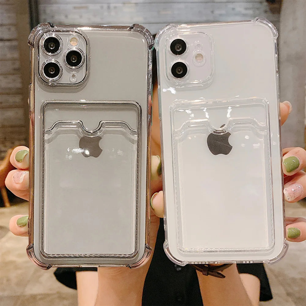 Card Bag Holder Clear Phone Case for Iphone 11 12 13 14 15 Pro Max XR X XS SE 2020 7 8 plus Soft Shockproof Bumper Back Cover