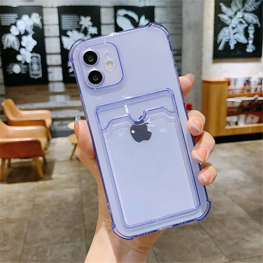 Card Bag Holder Clear Phone Case for Iphone 11 12 13 14 15 Pro Max XR X XS SE 2020 7 8 plus Soft Shockproof Bumper Back Cover