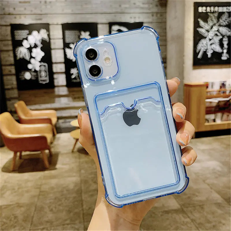 Card Bag Holder Clear Phone Case for Iphone 11 12 13 14 15 Pro Max XR X XS SE 2020 7 8 plus Soft Shockproof Bumper Back Cover